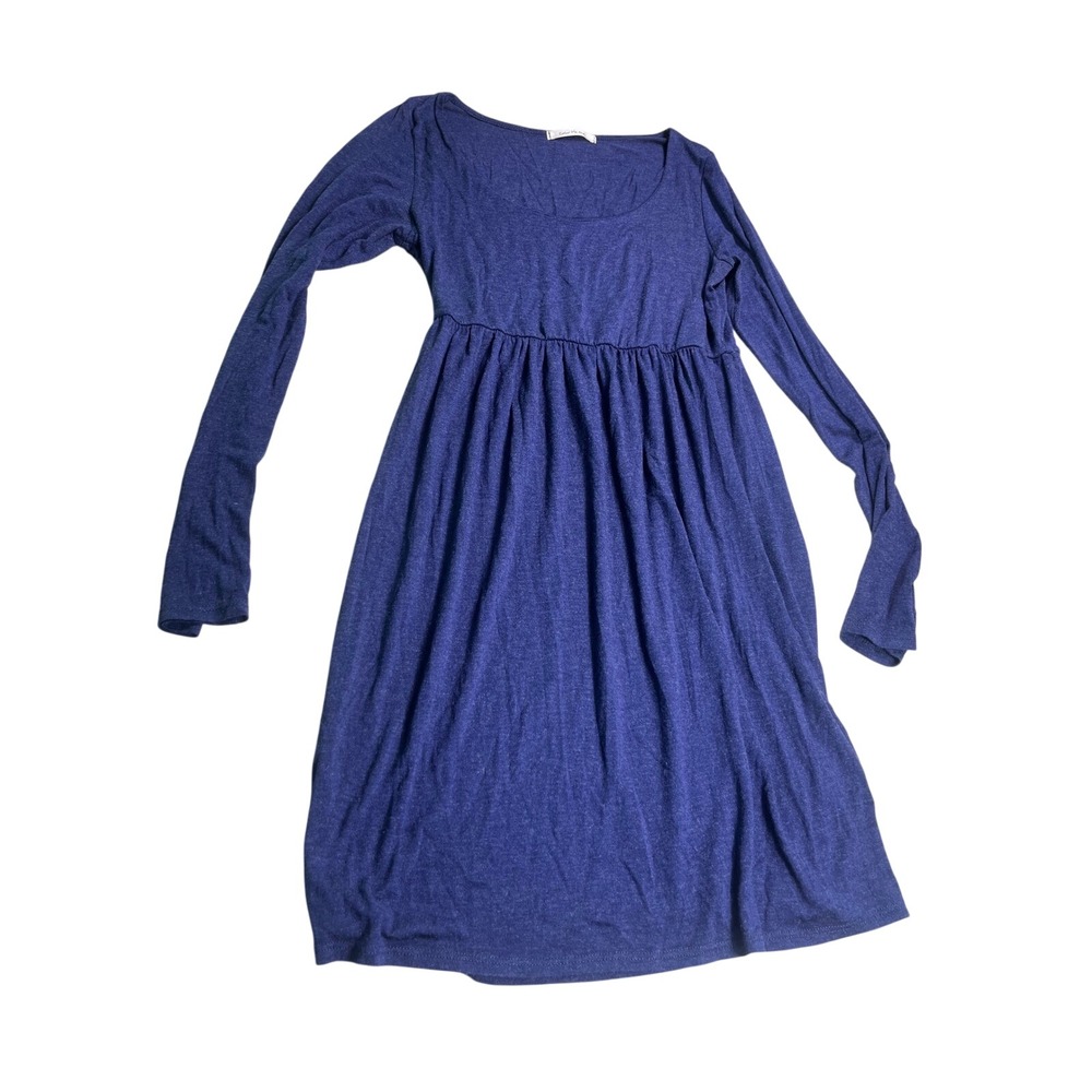 Color Me Red Womens L Blue Babydoll Dress Soft Knit Long Sleeve Cottagecore Midi
